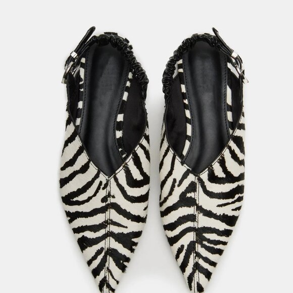 Steve Madden Zebra-Print Cow Hair Pointed-Toe Ruched Slingback Ballet Flats - Picture 4 of 9